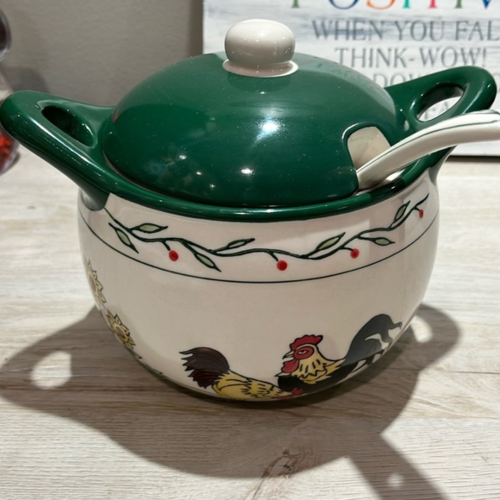 Vintage rooster soup tureen with lid and spoon